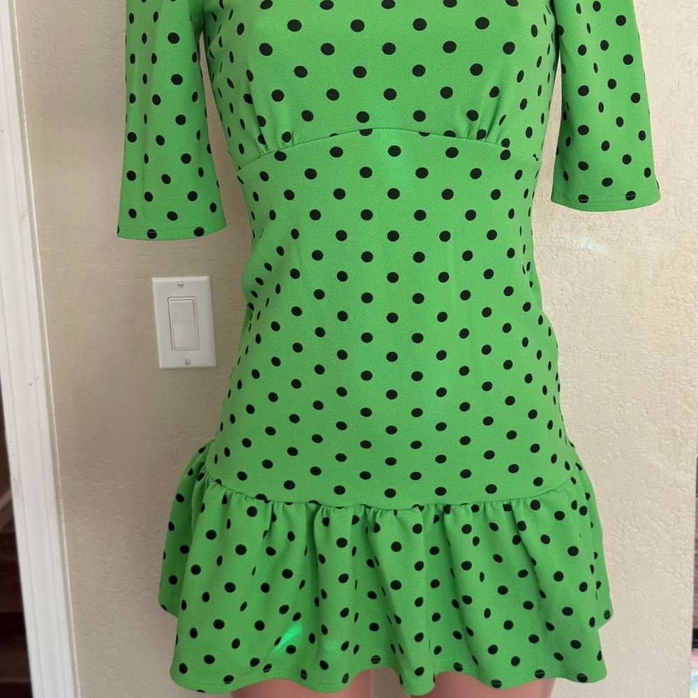 ASOS Green Fit and Flare Mini Dress with Ruffled Hem - Picture 2 of 4